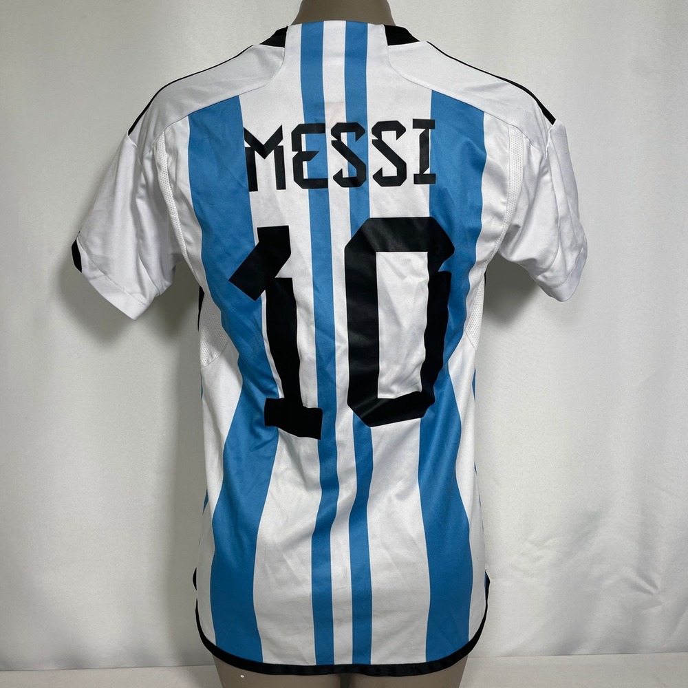 Lionel Messi #10 Argentina National Soccer Team Striped Jersey Women's MEDIUM